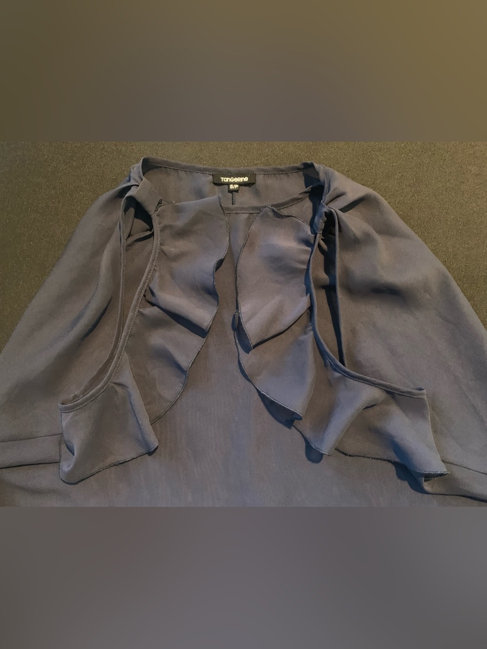 Tangerine Navy Cold-Shoulder Ruffle Top - Picture 8 of 9